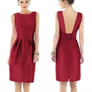 ALFRED SUNG Sleeveless Scoop Neck Midi Dress W/ Back Bow & Semi Open Back in Red